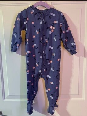 Pekkle Navy Cherry-Print Footed One-Piece Pajamas for Kids 18 months